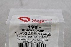 NEW Vermont Gage 911219000 Class ZZ Black Guard 0.190 Inch Minus Pin Gage