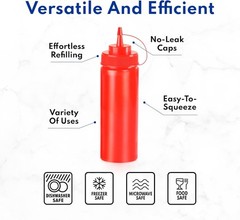 Plastic Squeeze Bottles 8 oz Clear Pack of 6 Leak Resistant BPA Free Reusable