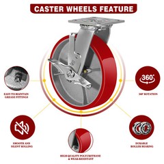 8 Inch Caster Wheels Heavy Duty,Capacity 1500-6000LB