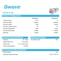 Low PIM 4.3/10 Male to N Female Straight Adapter | DC to 8 GHz