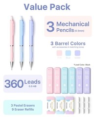 Four Candies 0.5mm Cute Mechanical 3 Count (Pack of 1), pink, purple, blue