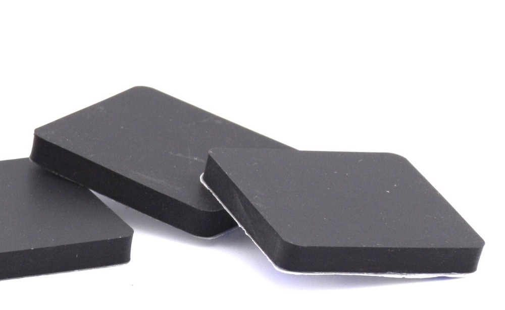1 1/2″ Rubber Squares 3/16″ Thick 3M Adhesive Backing Various Pack Sizes
