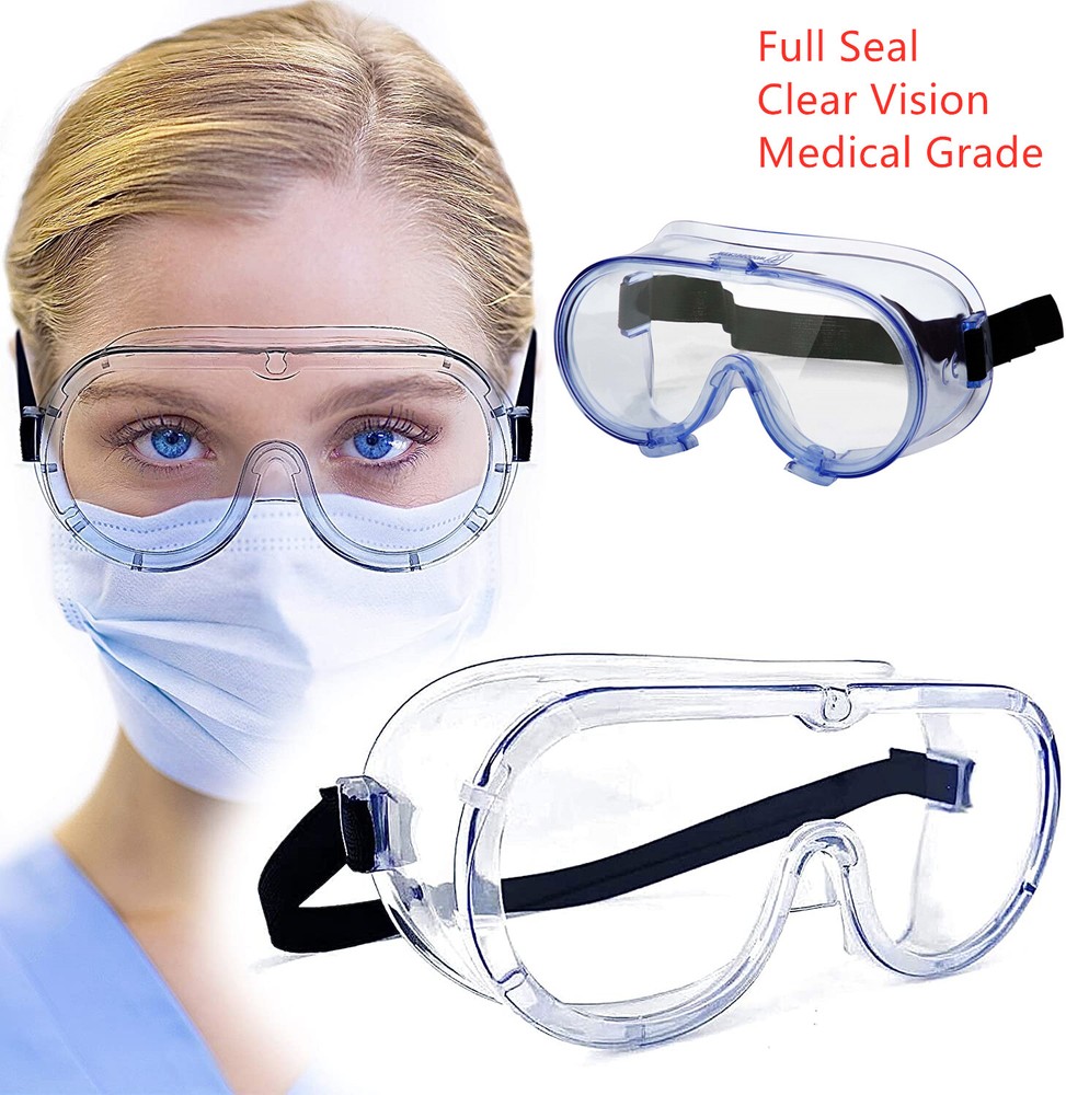 Full Sealed Safety Goggles Over Glasses Anti Fog Clear Lens Lab Eye Protective