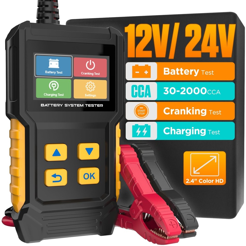 Car Battery Tester 12V 24V Automotive Battery Load Tester 30-2000 CCA, Auto A…