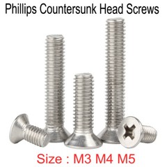 M3 M4 M5 Phillips Machine Screws Countersunk Flat Head Bolts A2 Stainless Steel