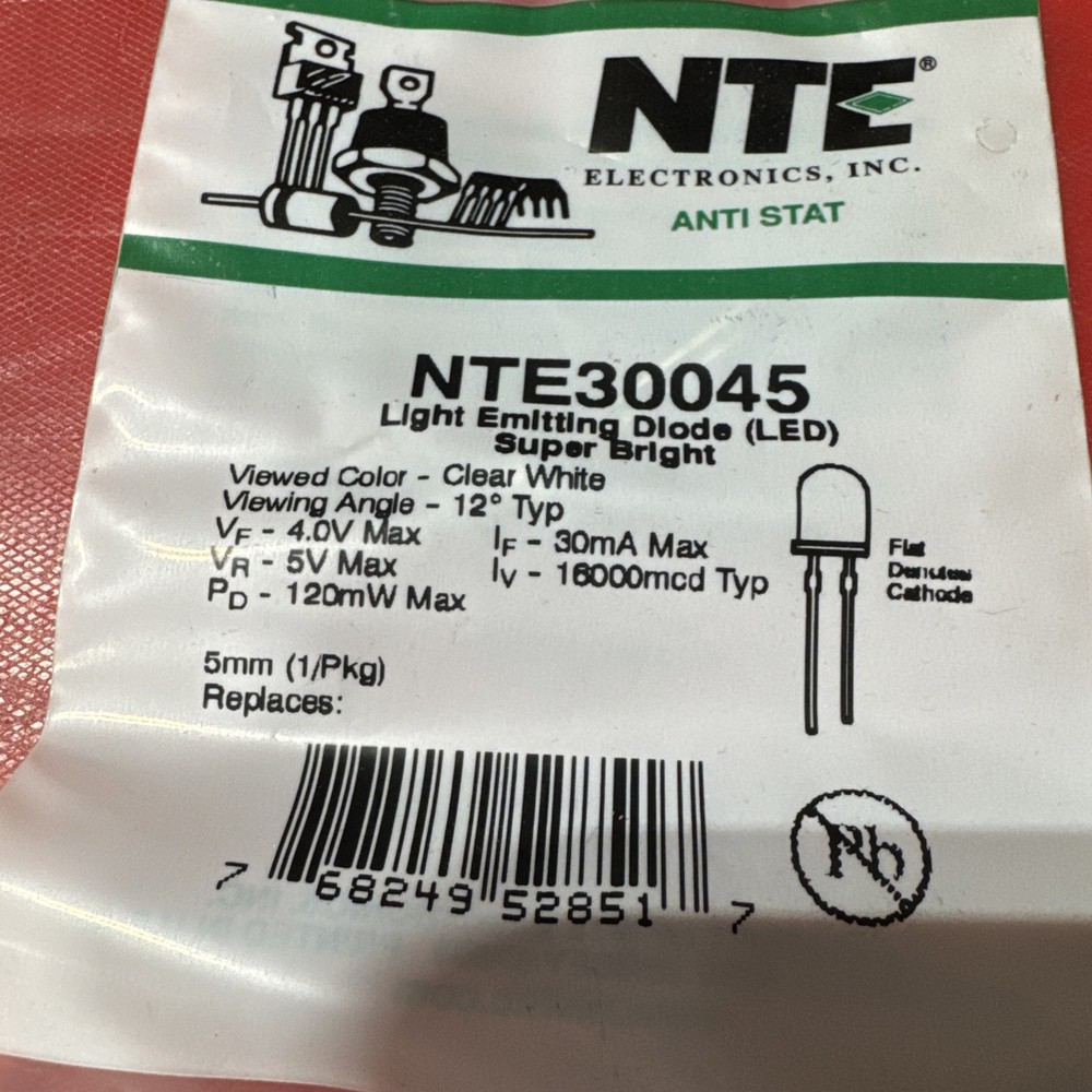 L.E.D. Super Bright Clear White: NTE30045 – 5mm Glass