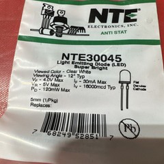 L.E.D. Super Bright Clear White: NTE30045 – 5mm Glass
