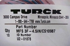 Lot 10 Turck PicoFast Miniature Pin Receptacles, MFS 3F-4.5IN/CS10987 Electrical