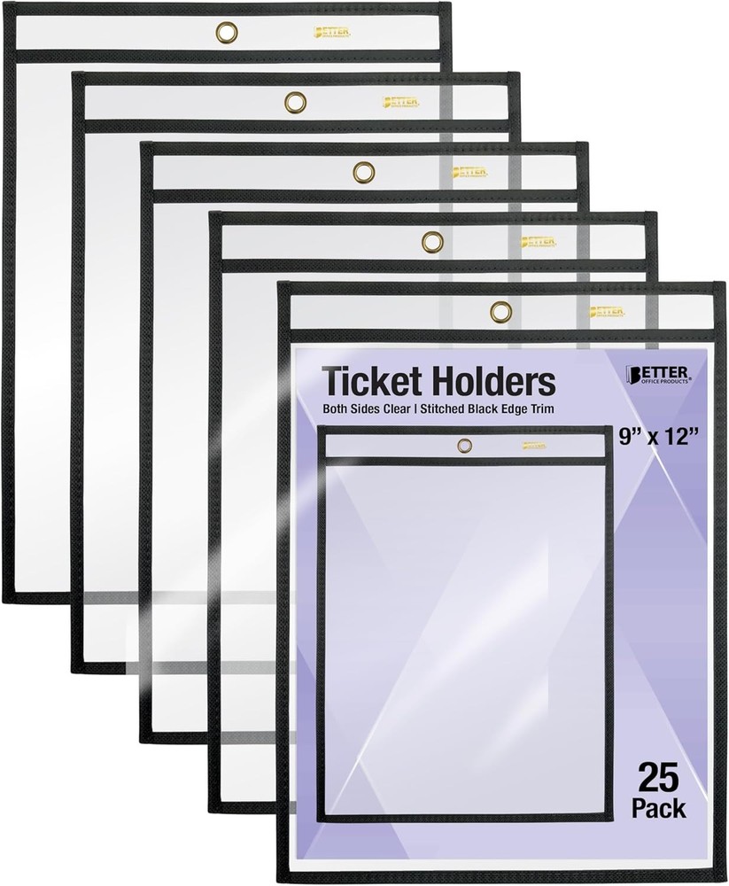 Better Office Products Shop Ticket Holders, 9 X 12 Inches Both Sides Clear(25PK)