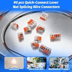 90Pcs For Wago 221 Lever Nuts Compact Splicing Wire Connectors – 2/3/5 Terminal