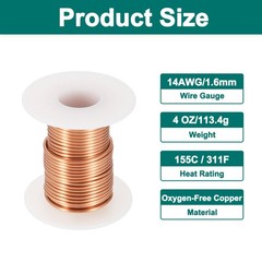 14 AWG Magnet Wire, 14 Gauge 4 oz Enameled Copper Wire, 155C(311F), Copper Color