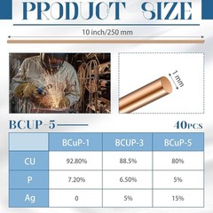 15% Silver Brazing Rods 40pcs BCup-5 Phos Copper HVAC Welding Rod
