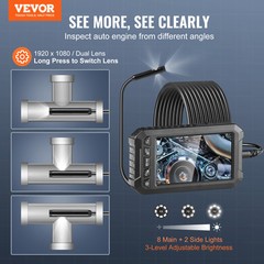 VEVOR Endoscope Camera with Lights Triple Lens Borescope 16.4FT Cable 5″ Screen