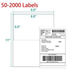 50-2000 Premium 8.5″ X 5.5″ Half Sheet Self Adhesive Shipping Labels 2 Per Sheet
