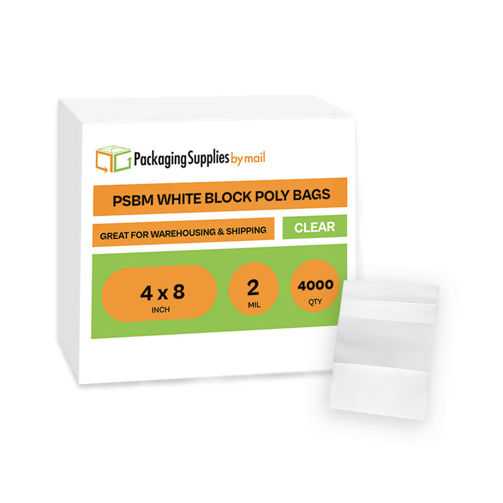4000 Pcs 4″x 8″ 2 Mil Reclosable Bag Writeable White Block Water-Resistant