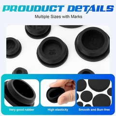 125 Premium Black Rubber Plugs for Round Holes – Assorted Sizes, Car & Furniture