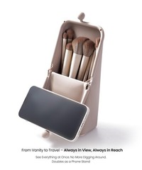 APT 1101 Makeup Brush Holder Travel Cosmetic Bag with Suction Base, Oatmeal