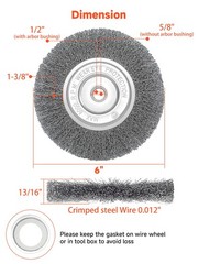 OSFTBVT 6in Wire Wheel Brush for Bench Grinder, Coarse Crimped Steel Black