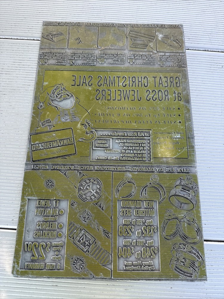 Vintage Metal Printing Plate CHRISTMAS JEWELERS ADVERTISING NEWSPAPER