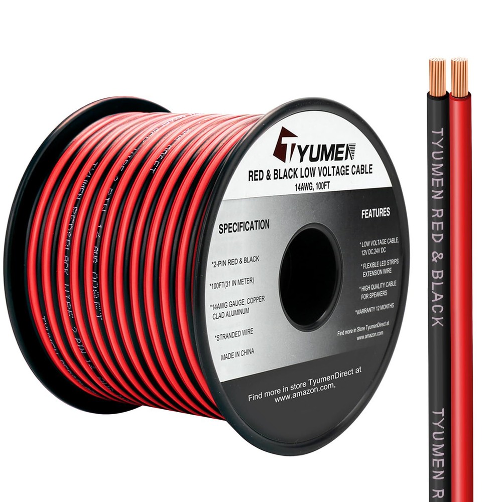 100ft 14/2 Gauge Red Black Cable Hookup Electrical Wire Led Strips Extension Wir