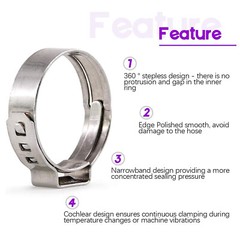 100/260Pc Stainless Steel Single Ear Car High Pressure Fuel Stepless Hose Clamps