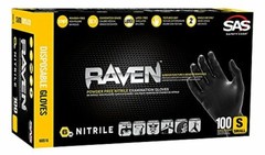 SAS Raven (LARGE) Black Nitrile Gloves Powder Free 66518 Box Of 100