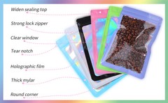 100 Pack Green Holographic Ziplock Bags Resealable Sealable Mylar Packaging Bag