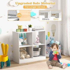 Costzon Toy Organizers And Storage Wooden White 4-Cube Kids Bookcase For Books