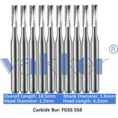 Vakker 10PC Dental Bur Friction Grip Carbide Burs FG SS 2 6 8 Short Shank 16.5mm