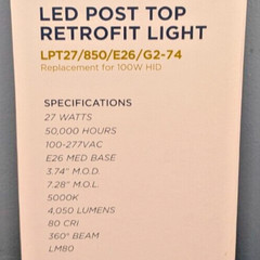 TOPAZ LED POST TOP RETROFIT LIGHT BULB REPLACEMENT LAMP LPT/27/850/E26/G2-74