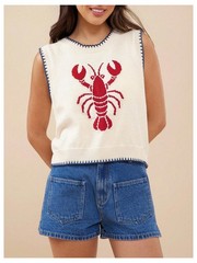 Verdusa Womens Lobster Crochet Tank Tops Sweater Vest Sleeveless Knit Tops