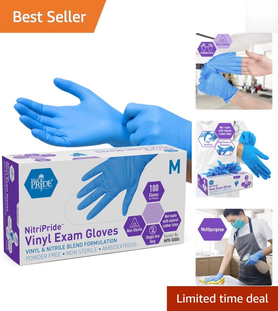 Professional Quality Nitrile and Vinyl Blend Gloves – Non-Sterile, 100 Per Box