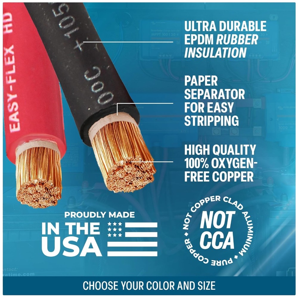 TEMCo 2 AWG 25 Ft Black + 25 Ft Red Welding Cable