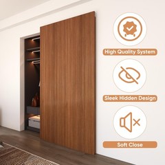 JUBEST 32″ Concealed Barn Door Hardware Kit with Soft Close Mechanism, Wall M…