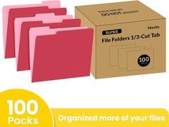 File Folders Letter Size Red, 100 Pack Manilla Folders 8.5 x 11 1/3-Cut Tabs,