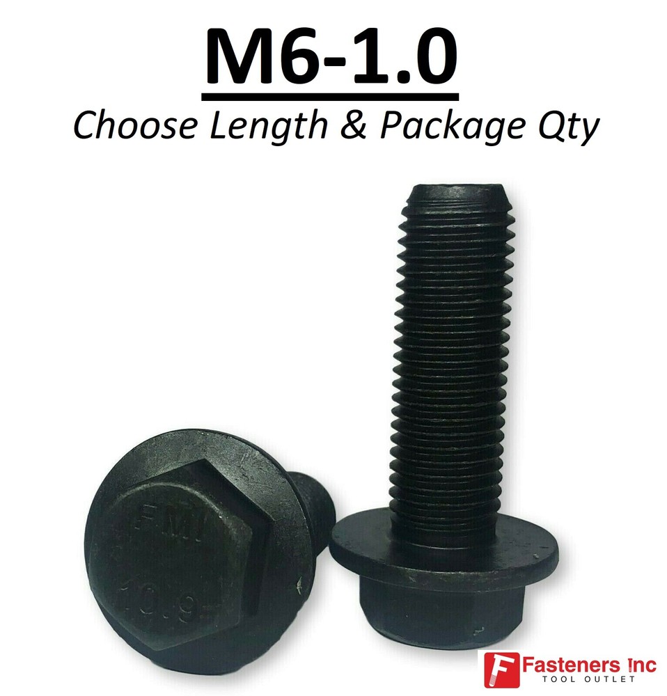(Choose Length & Qty’s) M6-1.0 Grade 10.9 Metric Flange Bolts Black Phos & Oil