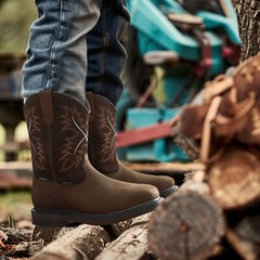 NINGO Men Waterproof Steel Toe Work Boots Leather Oil Slip Resistant Cowboy Boot