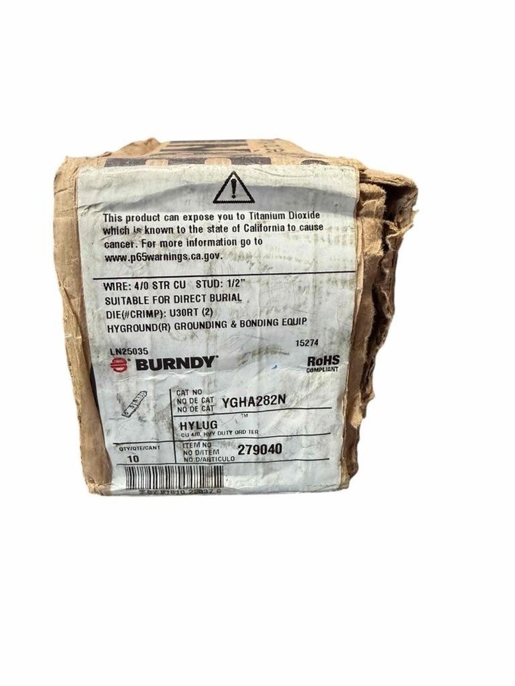 NEW 10 Pack Burndy YGHA282N 279040 HYLUG Heavy Duty Copper Ground Terminal