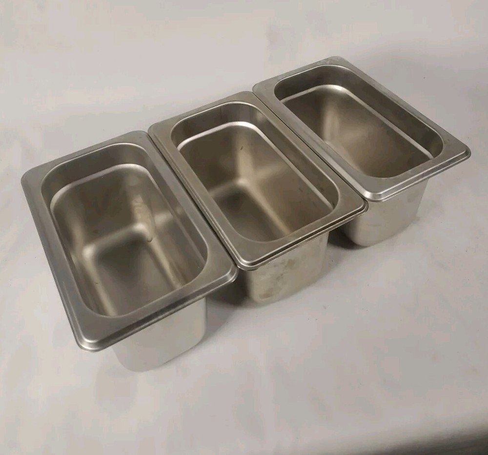 (3-Pk) Steam Table Pan Anti Jam 1/9 Size Rectangle Stainless Steel Silver