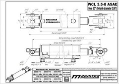 Hydraulic Cylinder Welded Double Acting 3.5″ Bore 8″ ASAE Stroke Clevis 3.5×8