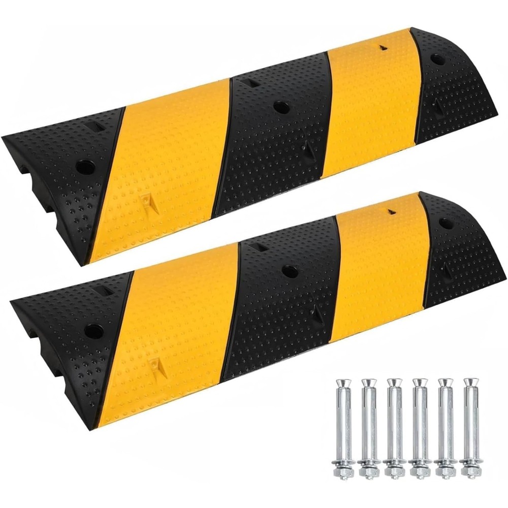 2 Pack 3.3 Ft Rubber Speed Bump, Heavy Duty Speed Bumps, 25,000 LBS Capacity