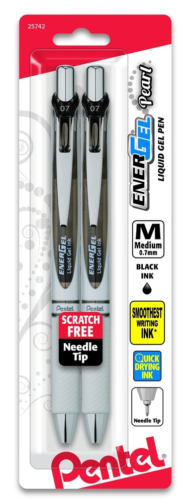 EnerGel Pearl RTX Retractable Liquid Gel Pen (0.7mm) Medium Line Needle 2 Count
