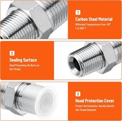 10 Pack Hydraulic Adapter: 3/8″ NPTF Male x 1/2″ NPTF Male Hydraulic Fittings