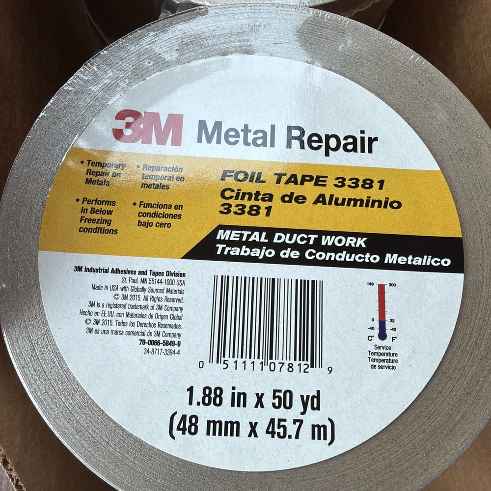 3M 3381 Foil Tape, Aluminum, Silver, 50 Yd L, 2-3/4 In W