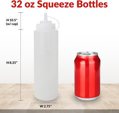 Plastic Squeeze Bottles, 32 oz. | 8 Pack | Condiment Squeeze Bottles for Sauces