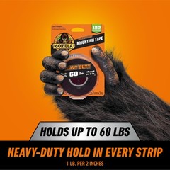 Gorilla Heavy Duty Double Sided Mounting Tape, 1″ x 120″ (1-Pack), Black