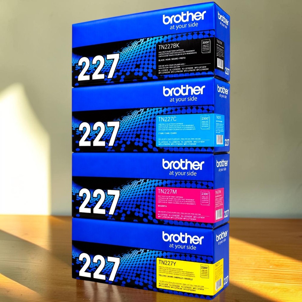 Genuine Brother TN227 High Yield 4 Pack Toner Set BK/C/M/Y OEM New Sealed Box