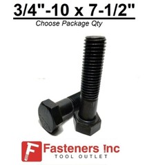 3/4-10 x 7-1/2″ Hex Bolt Plain Black Steel Grade 5 Cap Screw PT (Choose Qty)