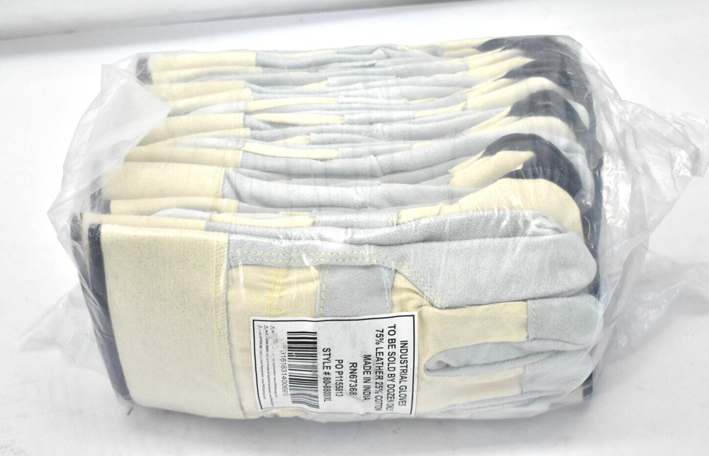 Lot of 12 Pairs PIP Gray/White XL Split Cowhide Leather Work Gloves 11″ Size XL