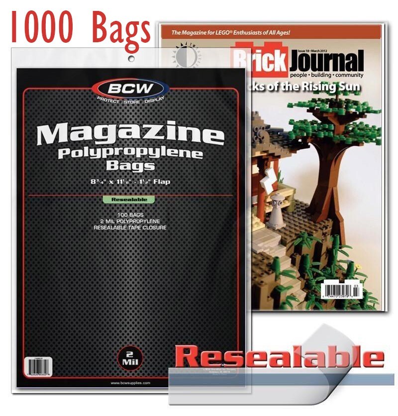 1000 Resealable Magazine Protection Bags Acid Free Sleeves 2 Mil Archival By BCW